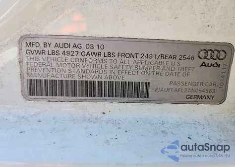 2010 Audi A4 Premium Plus из США, поврежденный, VIN WAUFFAFL2AN054563